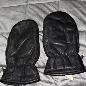Vintage Black Leather Mittens size large